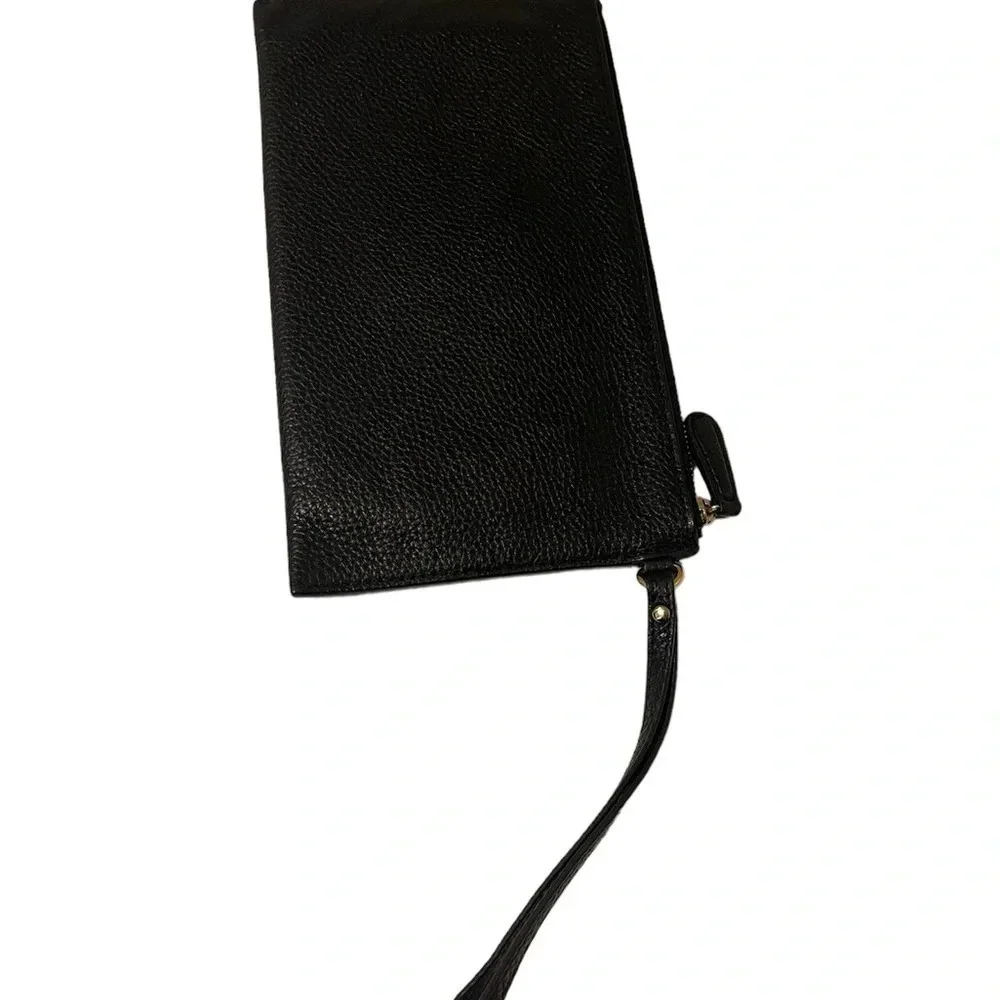 MICHAEL KORS Fulton Solid Black Leather Zip Clutch Wristlet EUC